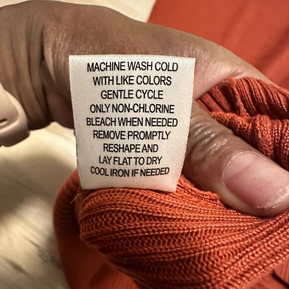 Almost Famous Women 2X Dress Midi Neck Tie Ribbed Burnt Orange - Picture 6 of 10